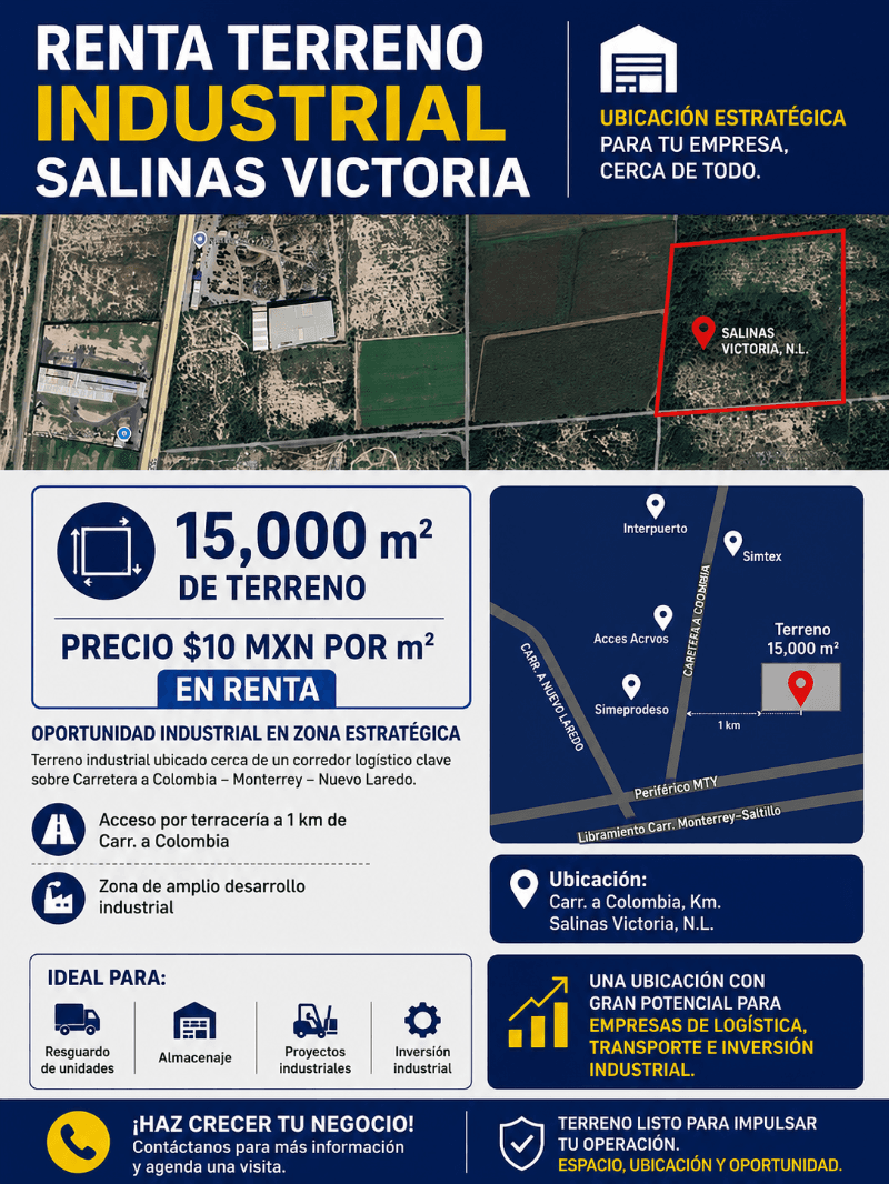 TERRENO INDUSTRIAL EN RENTA EN SALINAS VICTORIA, NUEVO LEÓN